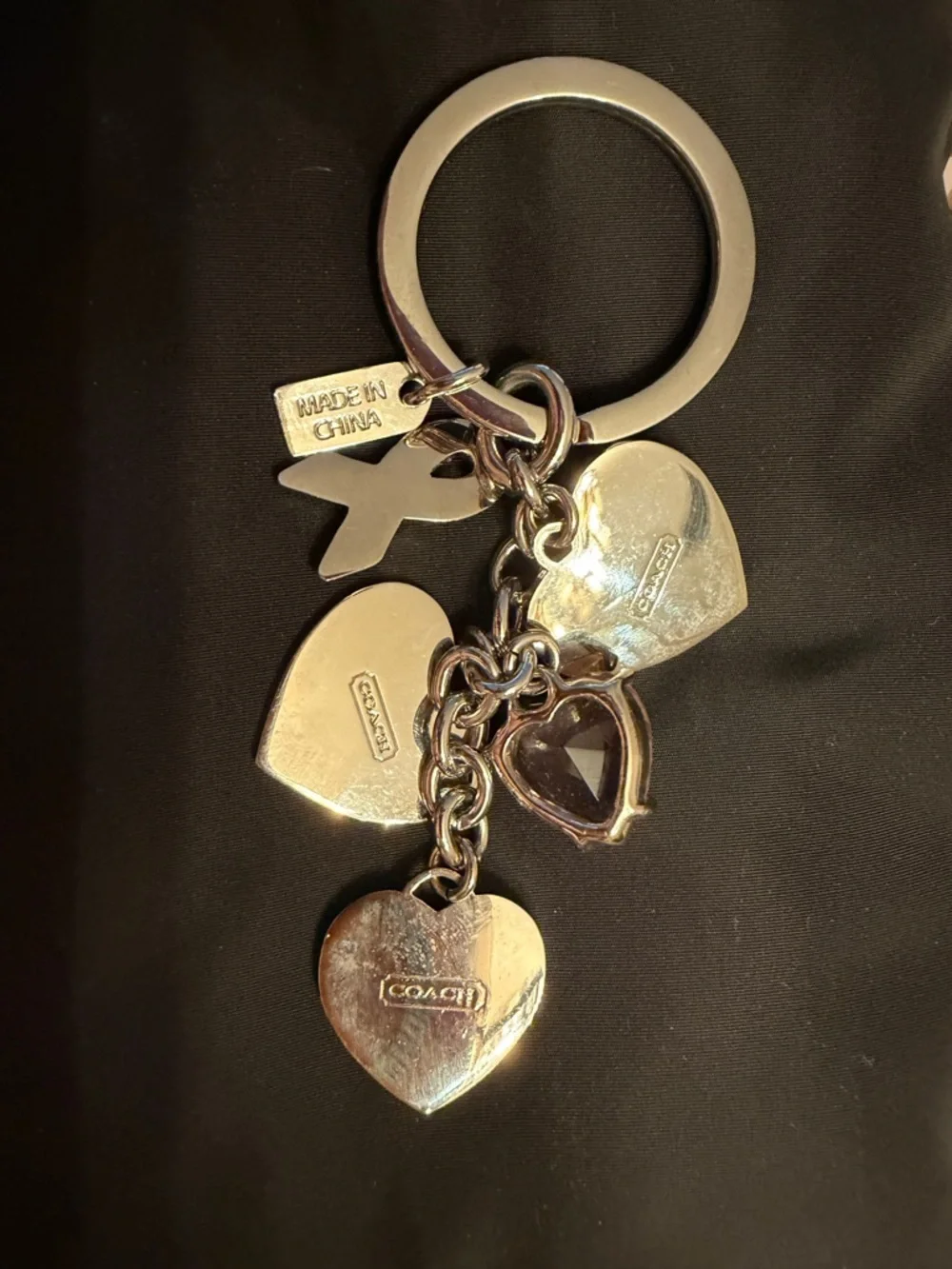 Coach nwot BCA Pink Heart Charm Key Ring purse charm  SILVERTONE - Picture 2 of 2